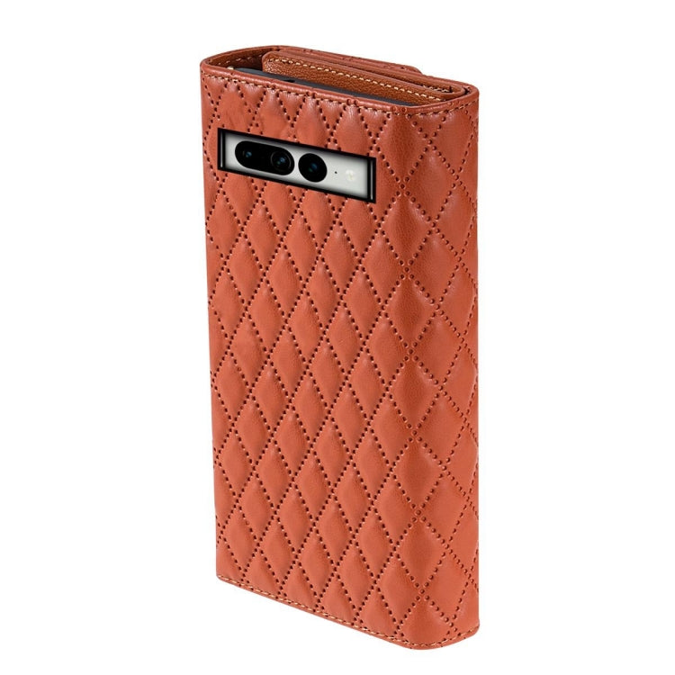 For Google Pixel 8 Pro Zipper Multi-Card Wallet Rhombic Leather Phone Case(Brown) - free shipping - PMC TechLife - Order now!