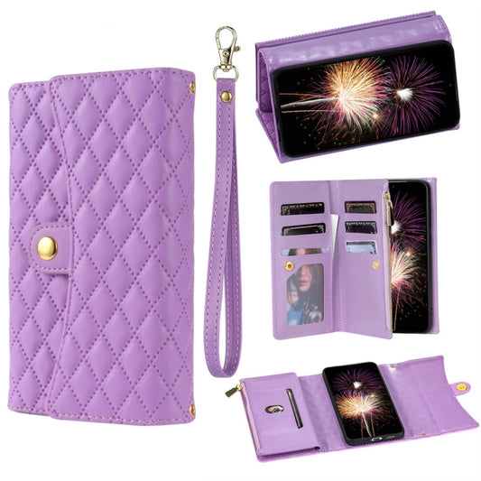 For Google Pixel 8 Zipper Multi-Card Wallet Rhombic Leather Phone Case(Purple) - Google Cases by PMC Jewellery | Online Shopping South Africa | PMC Jewellery | Buy Now Pay Later Mobicred