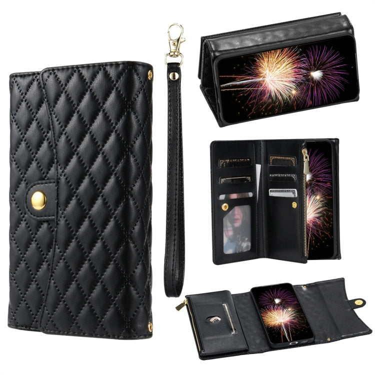 For Google Pixel 7 Zipper Multi-Card Wallet Rhombic Leather Phone Case(Black) - Google Cases by PMC TechLife | Online Shopping South Africa | PMC TechLife | Buy Now Pay Later Mobicred