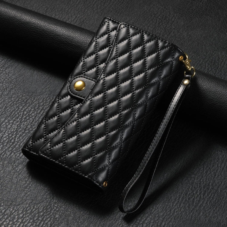 For Google Pixel 7 Zipper Multi-Card Wallet Rhombic Leather Phone Case(Black) - Google Cases by PMC TechLife | Online Shopping South Africa | PMC TechLife | Buy Now Pay Later Mobicred