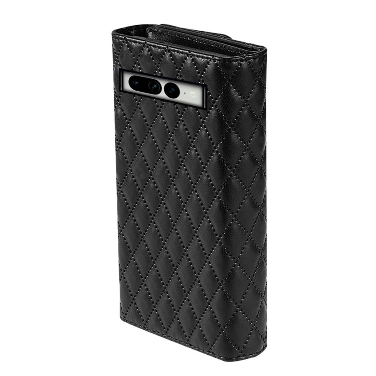 For Google Pixel 7 Zipper Multi-Card Wallet Rhombic Leather Phone Case(Black) - Google Cases by PMC TechLife | Online Shopping South Africa | PMC TechLife | Buy Now Pay Later Mobicred