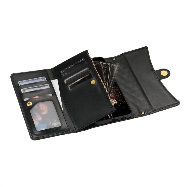 For Google Pixel 7a Zipper Multi-Card Wallet Rhombic Leather Phone Case(Black) - Google Cases by PMC TechLife | Online Shopping South Africa | PMC TechLife | Buy Now Pay Later Mobicred