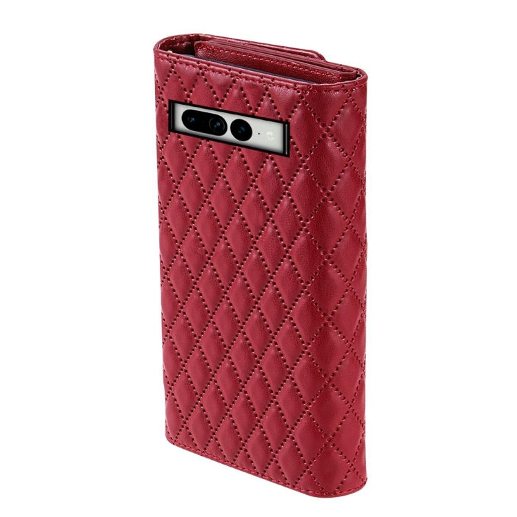 For Google Pixel 7a Zipper Multi-Card Wallet Rhombic Leather Phone Case(Red) - Google Cases by PMC TechLife | Online Shopping South Africa | PMC TechLife | Buy Now Pay Later Mobicred