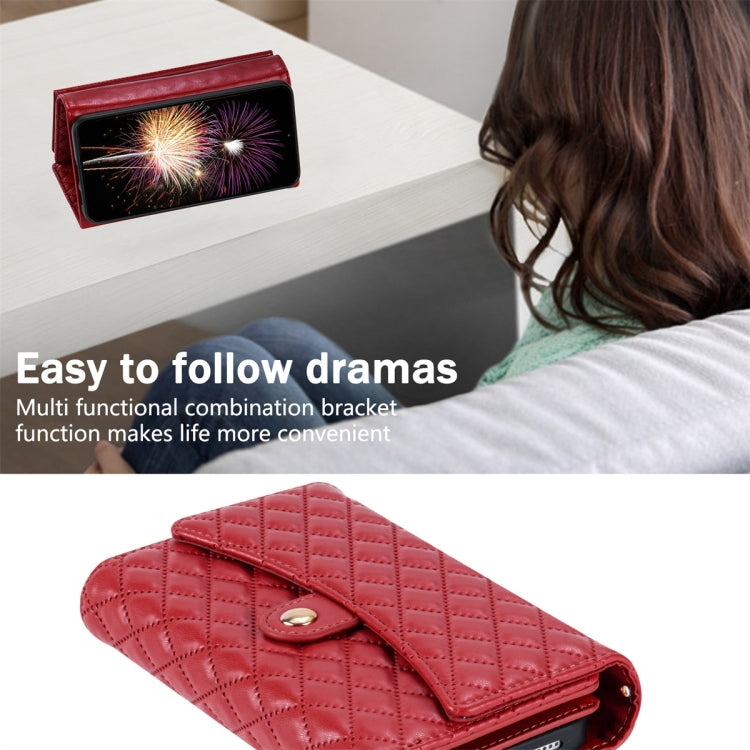 For Google Pixel 7a Zipper Multi-Card Wallet Rhombic Leather Phone Case(Red) - Google Cases by PMC TechLife | Online Shopping South Africa | PMC TechLife | Buy Now Pay Later Mobicred