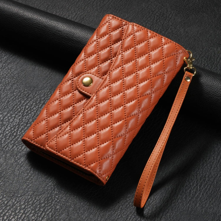 For Google Pixel 7a Zipper Multi-Card Wallet Rhombic Leather Phone Case(Brown) - free shipping - PMC TechLife - Order now!