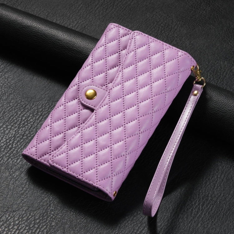 For Google Pixel 6 Zipper Multi-Card Wallet Rhombic Leather Phone Case(Purple) - Google Cases by PMC TechLife | Online Shopping South Africa | PMC TechLife | Buy Now Pay Later Mobicred