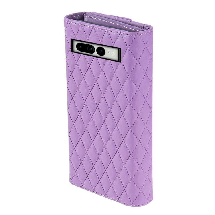 For Google Pixel 6 Zipper Multi-Card Wallet Rhombic Leather Phone Case(Purple) - Google Cases by PMC TechLife | Online Shopping South Africa | PMC TechLife | Buy Now Pay Later Mobicred
