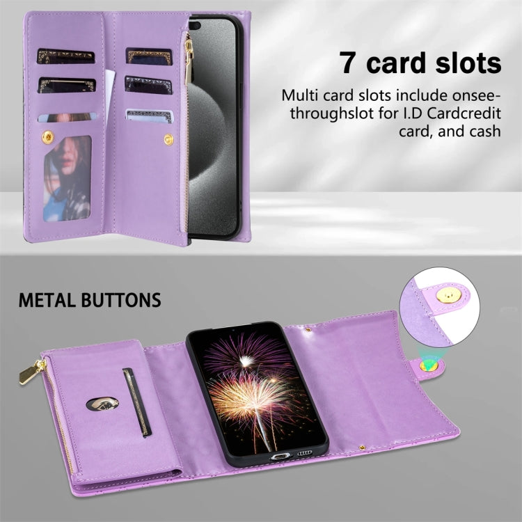 For Google Pixel 6 Zipper Multi-Card Wallet Rhombic Leather Phone Case(Purple) - Google Cases by PMC TechLife | Online Shopping South Africa | PMC TechLife | Buy Now Pay Later Mobicred