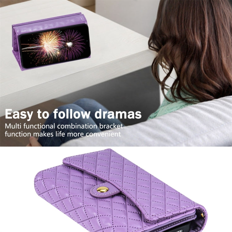 For Google Pixel 6 Zipper Multi-Card Wallet Rhombic Leather Phone Case(Purple) - Google Cases by PMC TechLife | Online Shopping South Africa | PMC TechLife | Buy Now Pay Later Mobicred