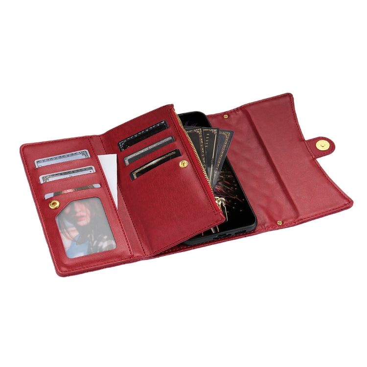For Google Pixel 6 Zipper Multi-Card Wallet Rhombic Leather Phone Case(Red) - Google Cases by PMC TechLife | Online Shopping South Africa | PMC TechLife | Buy Now Pay Later Mobicred