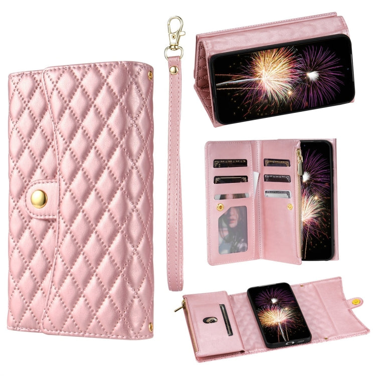 For Google Pixel 6 Zipper Multi-Card Wallet Rhombic Leather Phone Case(Rose Gold) - Google Cases by PMC TechLife | Online Shopping South Africa | PMC TechLife | Buy Now Pay Later Mobicred