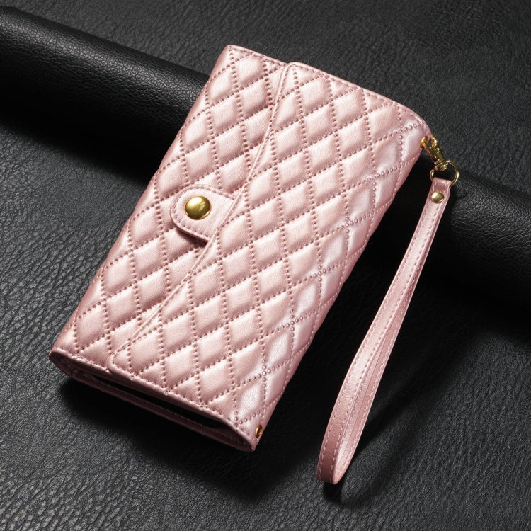 For Google Pixel 6 Zipper Multi-Card Wallet Rhombic Leather Phone Case(Rose Gold) - Google Cases by PMC TechLife | Online Shopping South Africa | PMC TechLife | Buy Now Pay Later Mobicred