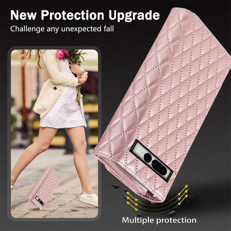For Google Pixel 6 Zipper Multi-Card Wallet Rhombic Leather Phone Case(Rose Gold) - Google Cases by PMC TechLife | Online Shopping South Africa | PMC TechLife | Buy Now Pay Later Mobicred