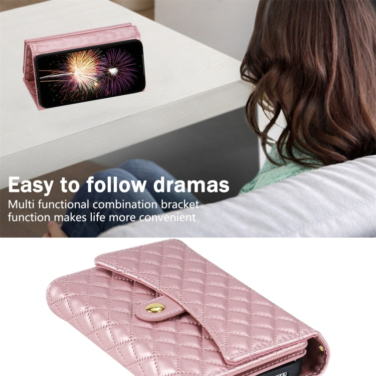 For Google Pixel 6 Zipper Multi-Card Wallet Rhombic Leather Phone Case(Rose Gold) - Google Cases by PMC TechLife | Online Shopping South Africa | PMC TechLife | Buy Now Pay Later Mobicred