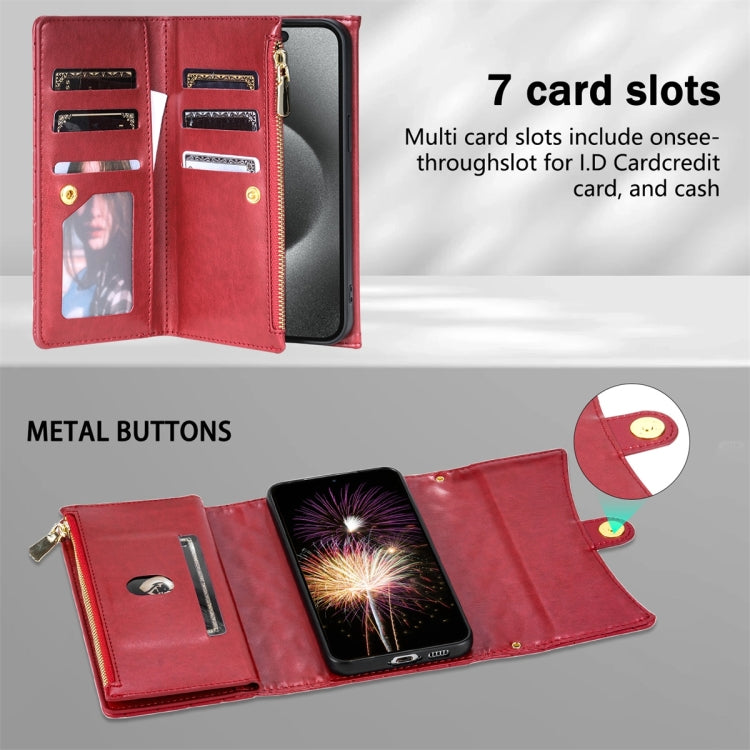 For Google Pixel 6 Pro Zipper Multi-Card Wallet Rhombic Leather Phone Case(Red) - Google Cases by PMC TechLife | Online Shopping South Africa | PMC TechLife | Buy Now Pay Later Mobicred
