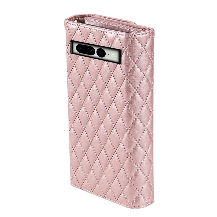 For Google Pixel 6 Pro Zipper Multi-Card Wallet Rhombic Leather Phone Case(Rose Gold) - Google Cases by PMC TechLife | Online Shopping South Africa | PMC TechLife | Buy Now Pay Later Mobicred