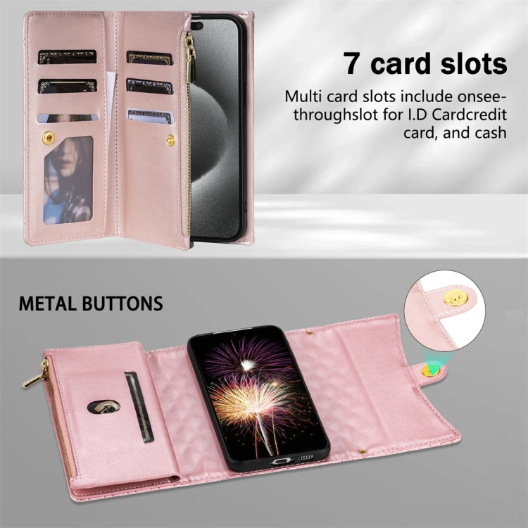 For Google Pixel 6 Pro Zipper Multi-Card Wallet Rhombic Leather Phone Case(Rose Gold) - Google Cases by PMC TechLife | Online Shopping South Africa | PMC TechLife | Buy Now Pay Later Mobicred