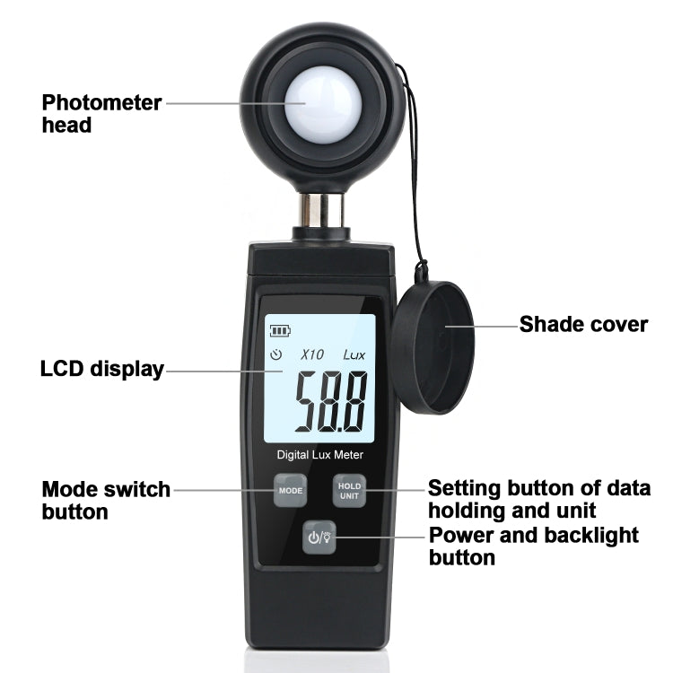 RZ851 Digital Light Meter, Range: 0-200,000 Lux(Black) - Light & Sound Meter by PMC TechLife | Online Shopping South Africa | PMC TechLife | Buy Now Pay Later Mobicred