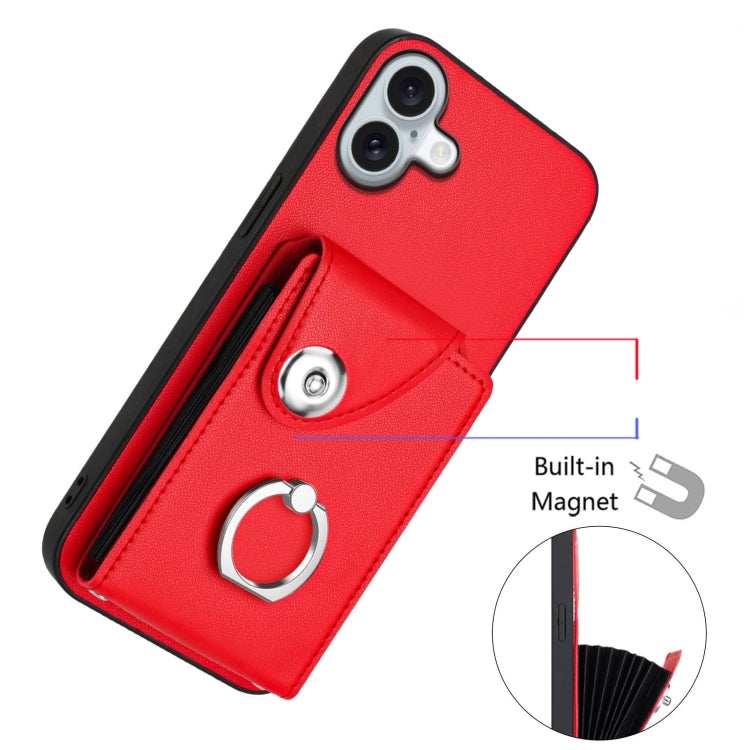 For iPhone 16 Plus Organ Card Bag Ring Holder Phone Case with Long Lanyard(Red) - iPhone 16 Plus Cases by PMC Jewellery | Online Shopping South Africa | PMC Jewellery | Buy Now Pay Later Mobicred