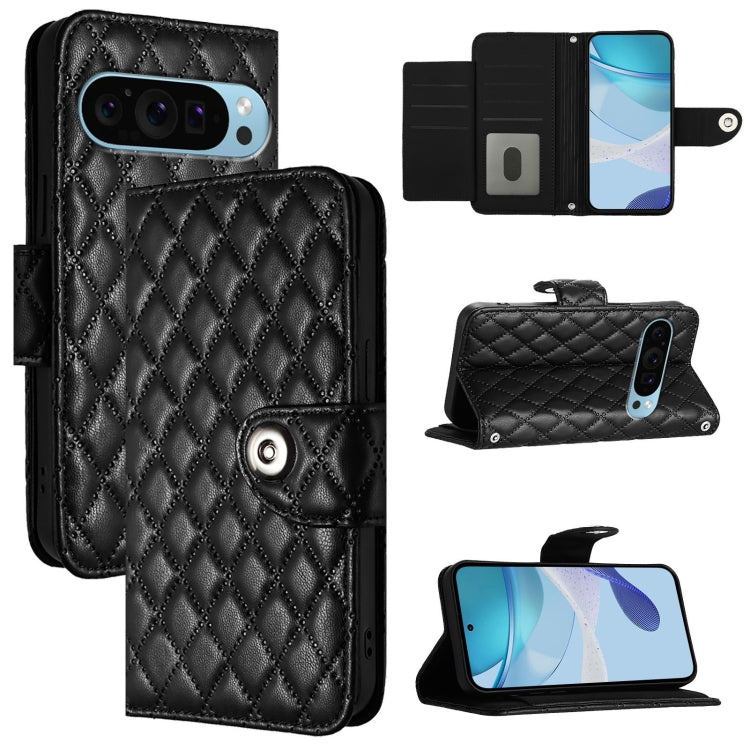 For Google Pixel 9 Pro XL Rhombic Texture Flip Leather Phone Case with Lanyard(Black) - Google Cases by PMC TechLife | Online Shopping South Africa | PMC TechLife | Buy Now Pay Later Mobicred