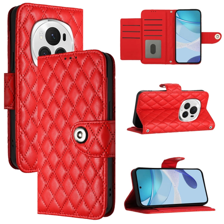 For Honor Magic6 Pro Rhombic Texture Flip Leather Phone Case with Lanyard(Red) - Honor Cases by PMC Jewellery | Online Shopping South Africa | PMC Jewellery | Buy Now Pay Later Mobicred