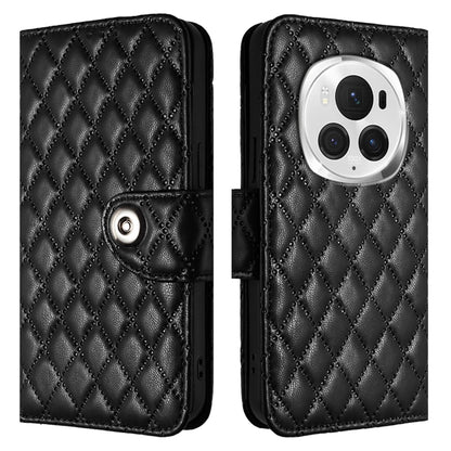 For Honor Magic6 Pro Rhombic Texture Flip Leather Phone Case with Lanyard(Black) - Honor Cases by PMC Jewellery | Online Shopping South Africa | PMC Jewellery | Buy Now Pay Later Mobicred