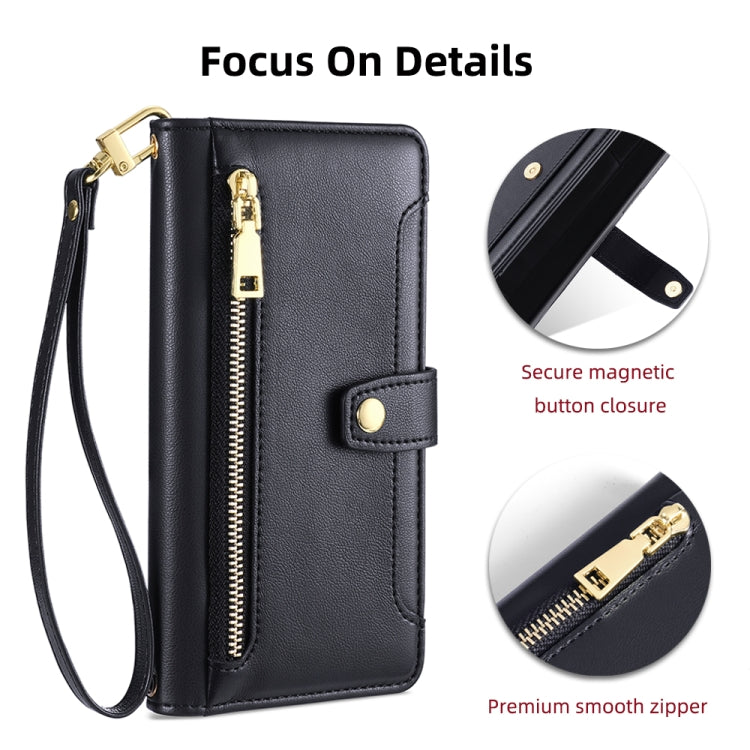 For Tecno Pop 4 Sheep Texture Cross-body Zipper Wallet Leather Phone Case(Black) - Tecno Cases by PMC TechLife | Online Shopping South Africa | PMC TechLife | Buy Now Pay Later Mobicred
