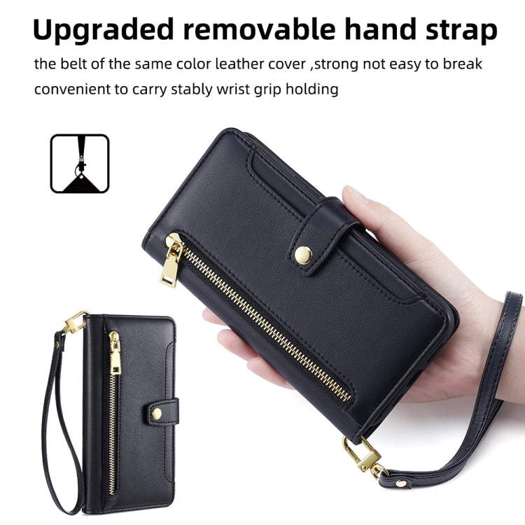 For Tecno Pop 4 Sheep Texture Cross-body Zipper Wallet Leather Phone Case(Black) - Tecno Cases by PMC TechLife | Online Shopping South Africa | PMC TechLife | Buy Now Pay Later Mobicred