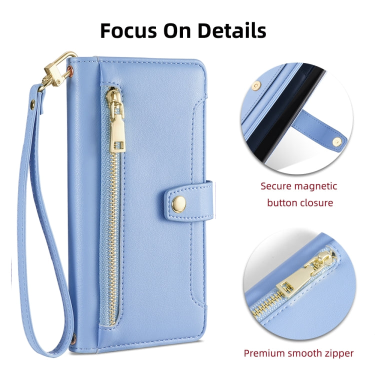 For Tecno Pop 4 Sheep Texture Cross-body Zipper Wallet Leather Phone Case(Blue) - Tecno Cases by PMC TechLife | Online Shopping South Africa | PMC TechLife | Buy Now Pay Later Mobicred