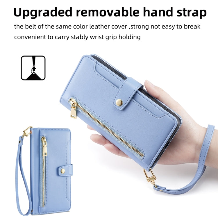 For Tecno Pop 4 Sheep Texture Cross-body Zipper Wallet Leather Phone Case(Blue) - Tecno Cases by PMC TechLife | Online Shopping South Africa | PMC TechLife | Buy Now Pay Later Mobicred