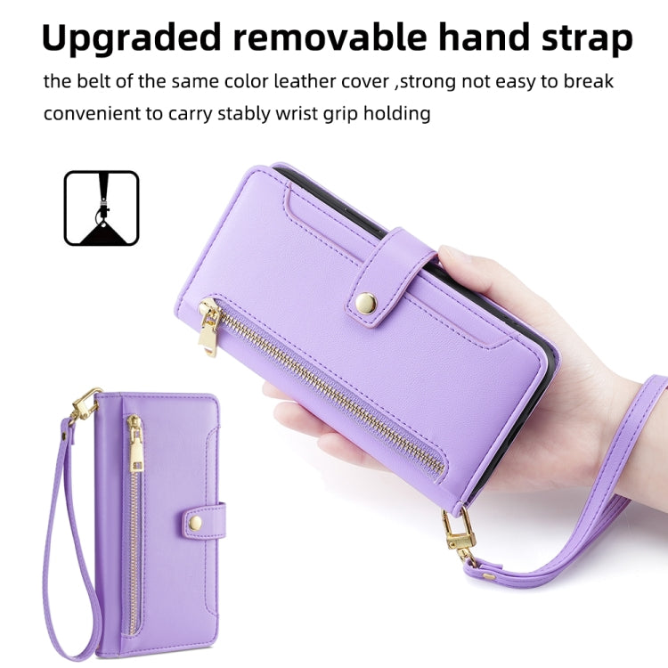 For Tecno Pop 4 Sheep Texture Cross-body Zipper Wallet Leather Phone Case(Purple) - Tecno Cases by PMC TechLife | Online Shopping South Africa | PMC TechLife | Buy Now Pay Later Mobicred