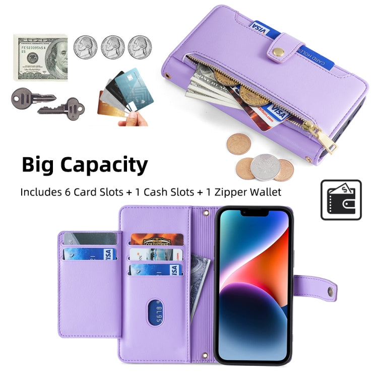 For Itel A48 Sheep Texture Cross-body Zipper Wallet Leather Phone Case(Purple) - More Brand by PMC TechLife | Online Shopping South Africa | PMC TechLife | Buy Now Pay Later Mobicred