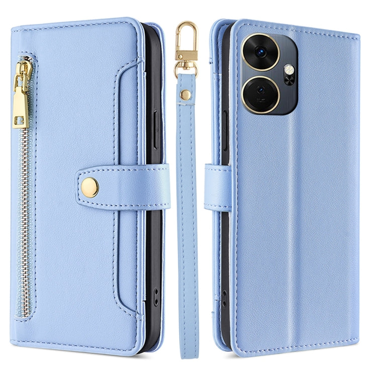 For Itel P55+ 4G Sheep Texture Cross-body Zipper Wallet Leather Phone Case(Blue) - More Brand by PMC TechLife | Online Shopping South Africa | PMC TechLife | Buy Now Pay Later Mobicred