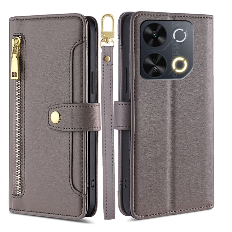 For Itel P65 Sheep Texture Cross-body Zipper Wallet Leather Phone Case(Grey) - More Brand by PMC TechLife | Online Shopping South Africa | PMC TechLife | Buy Now Pay Later Mobicred