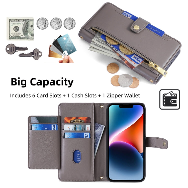For Itel P65 Sheep Texture Cross-body Zipper Wallet Leather Phone Case(Grey) - More Brand by PMC TechLife | Online Shopping South Africa | PMC TechLife | Buy Now Pay Later Mobicred