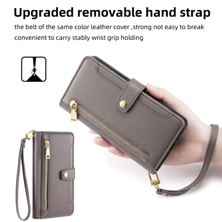 For Itel P65 Sheep Texture Cross-body Zipper Wallet Leather Phone Case(Grey) - More Brand by PMC TechLife | Online Shopping South Africa | PMC TechLife | Buy Now Pay Later Mobicred
