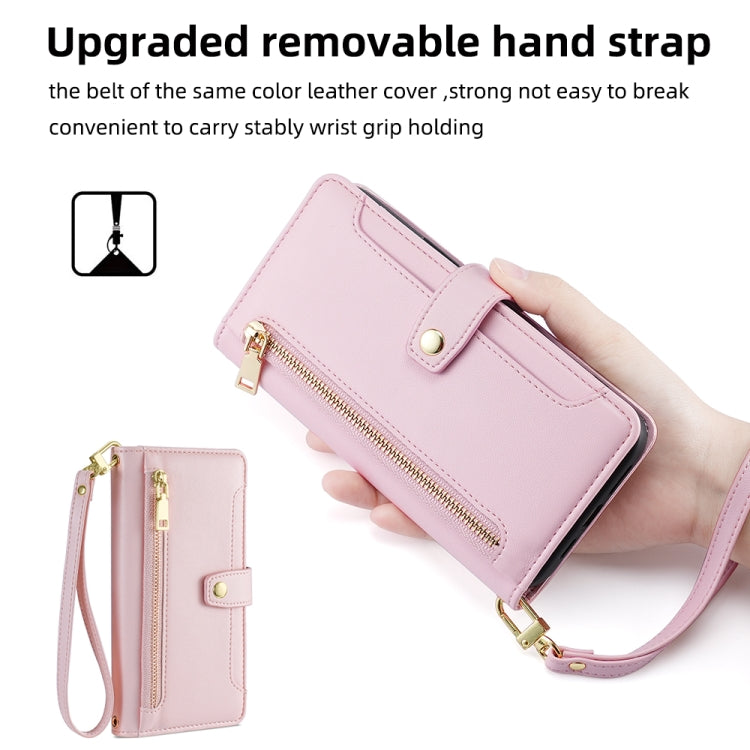 For Itel P65 Sheep Texture Cross-body Zipper Wallet Leather Phone Case(Pink) - More Brand by PMC TechLife | Online Shopping South Africa | PMC TechLife | Buy Now Pay Later Mobicred