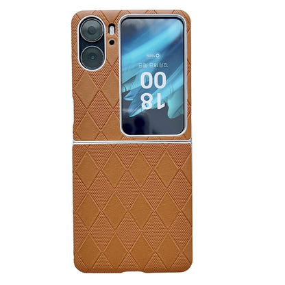 For OPPO Find N2 Flip Pearlescent Paint Diamond Shaped Checkered Leather Phone Case(Brown) - Find N2 Flip Cases by PMC Jewellery | Online Shopping South Africa | PMC Jewellery | Buy Now Pay Later Mobicred