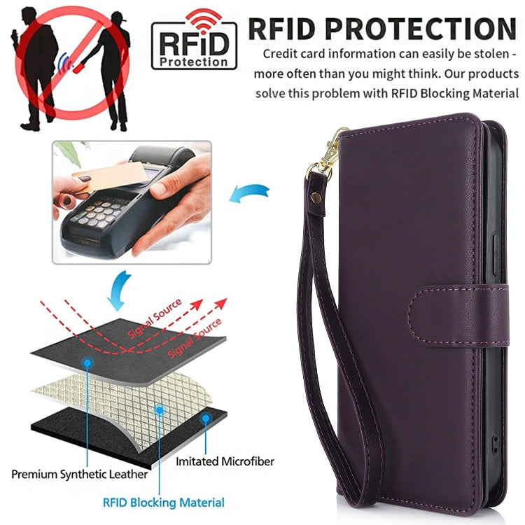 For iPhone 16 Pro Multi-Card Wallet RFID Leather Phone Case(Dark Purple) - iPhone 16 Pro Cases by PMC Jewellery | Online Shopping South Africa | PMC Jewellery | Buy Now Pay Later Mobicred