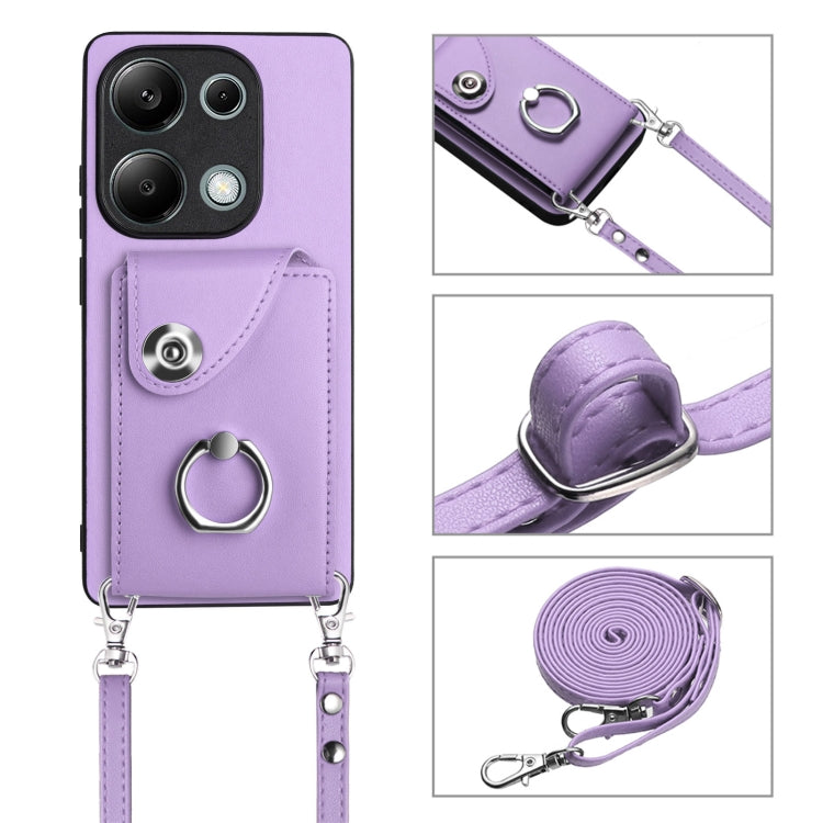 For Xiaomi Redmi Note 13 Pro 4G Global Organ Card Bag Ring Holder Phone Case with Long Lanyard(Purple) - Note 13 Pro Cases by PMC Jewellery | Online Shopping South Africa | PMC Jewellery | Buy Now Pay Later Mobicred