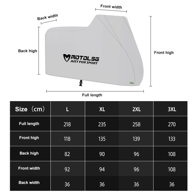MOTOLSG Motorcycle Waterproof Sunproof Dustproof Thickening Cover, Size:XXL(Silver) - Raincoat by MOTOLSG | Online Shopping South Africa | PMC TechLife | Buy Now Pay Later Mobicred