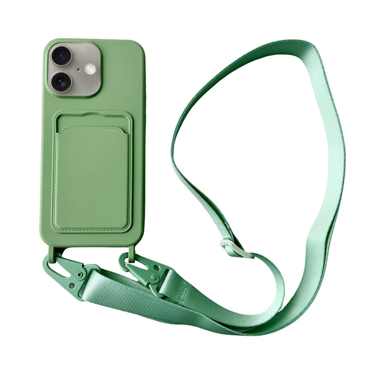 For iPhone 16 Plus Card Slot Liquid Silicone Phone Case with Lanyard(Matcha Green) - iPhone 16 Plus Cases by PMC Jewellery | Online Shopping South Africa | PMC Jewellery | Buy Now Pay Later Mobicred