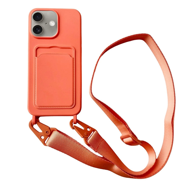 For iPhone 16 Plus Card Slot Liquid Silicone Phone Case with Lanyard(Orange) - iPhone 16 Plus Cases by PMC TechLife | Online Shopping South Africa | PMC TechLife | Buy Now Pay Later Mobicred