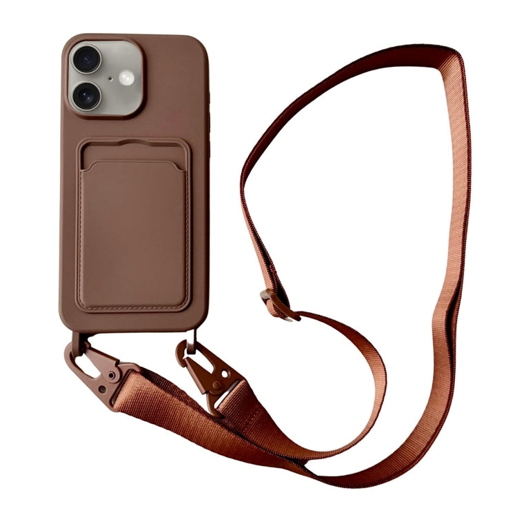 For iPhone 16 Card Slot Liquid Silicone Phone Case with Lanyard(Coffee) - iPhone 16 Cases by PMC TechLife | Online Shopping South Africa | PMC TechLife | Buy Now Pay Later Mobicred