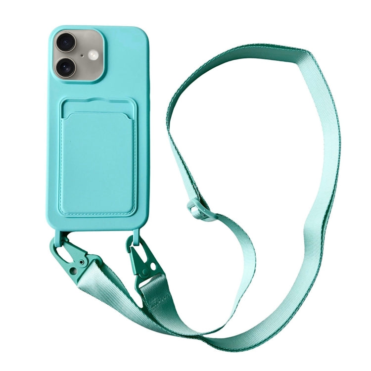 For iPhone 16 Card Slot Liquid Silicone Phone Case with Lanyard(Mint Green) - iPhone 16 Cases by PMC Jewellery | Online Shopping South Africa | PMC Jewellery | Buy Now Pay Later Mobicred