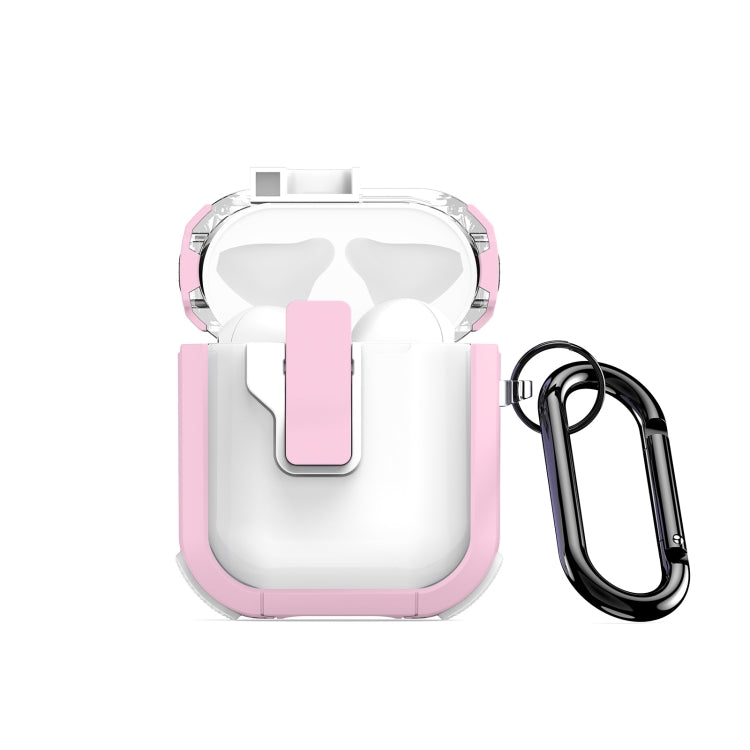 For AirPods 1/2 DUX DUCIS PECN Series Split Two-color Transparent Earphone Case with Hook(Pink White) - For AirPods 1/2 by DUX DUCIS | Online Shopping South Africa | PMC Jewellery | Buy Now Pay Later Mobicred