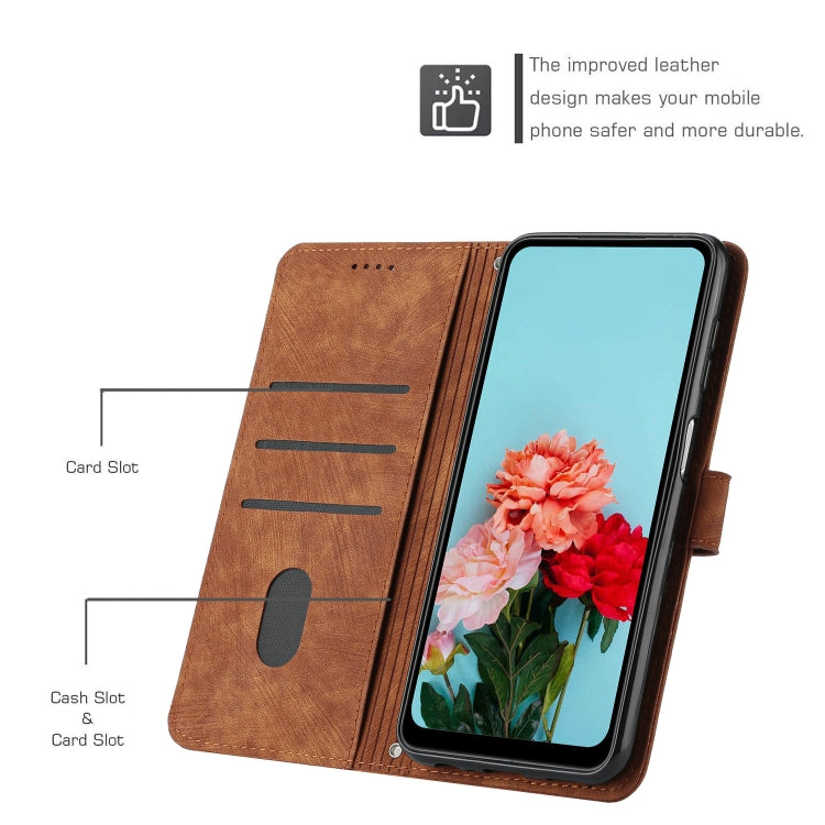 For Motorola Edge 50 Ultra Skin Feel Stripe Pattern Leather Phone Case with Long Lanyard(Brown) - Motorola Cases by PMC TechLife | Online Shopping South Africa | PMC TechLife | Buy Now Pay Later Mobicred