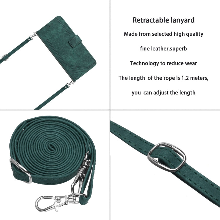 For Motorola Edge 2024 Skin Feel Stripe Pattern Leather Phone Case with Long Lanyard(Green) - Motorola Cases by PMC Jewellery | Online Shopping South Africa | PMC Jewellery | Buy Now Pay Later Mobicred