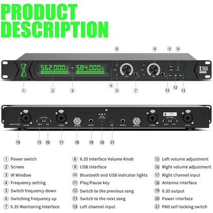 XTUGA RW2090 Professional Stage Wireless 2 Channel In Ear Monitoring System 2 in 1(US Plug) - Microphone by XTUGA | Online Shopping South Africa | PMC Jewellery | Buy Now Pay Later Mobicred