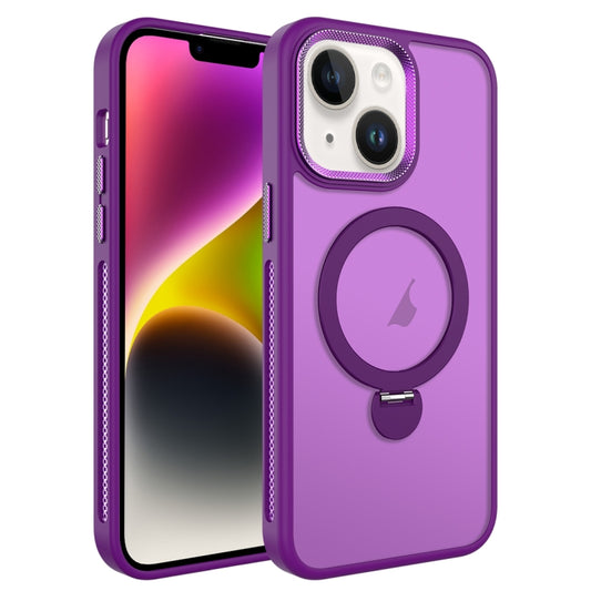 For iPhone 14 MagSafe Magnetic Holder Breathable Phone Case(Purple) - iPhone 14 Cases by PMC Jewellery | Online Shopping South Africa | PMC Jewellery